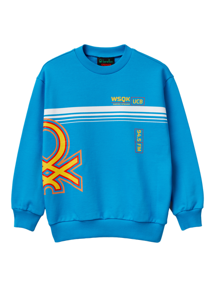 Benetton Kids' Cotton Logo Crew Neck Sweatshirt, Bright Blue, Bright Blue