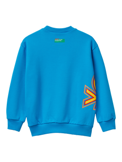 Benetton Kids' Cotton Logo Crew Neck Sweatshirt, Bright Blue - view 2, Bright Blue