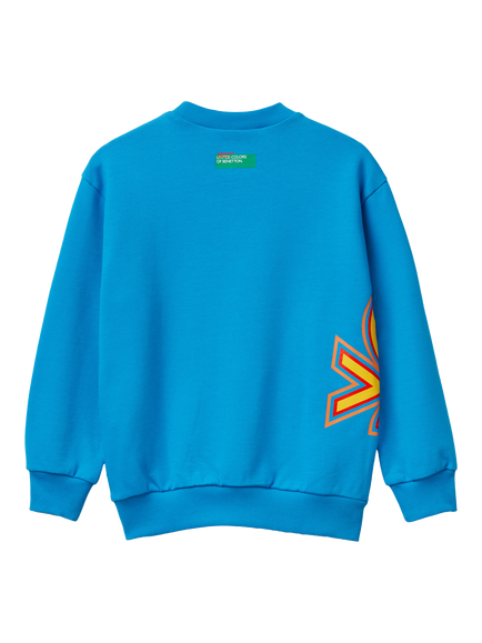 Benetton Kids' Cotton Logo Crew Neck Sweatshirt, Bright Blue - view 2, Bright Blue