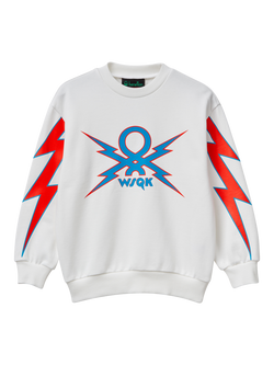 Benetton Kids' Cotton Logo Graphic Crew Neck Sweatshirt, White/Multi, White/Multi