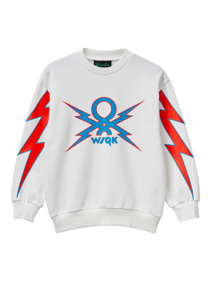 Benetton Kids' Cotton Logo Graphic Crew Neck Sweatshirt, White/Multi, White/Multi