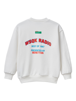 Benetton Kids' Cotton Logo Graphic Crew Neck Sweatshirt, White/Multi - view 2, White/Multi