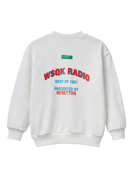 Benetton Kids' Cotton Logo Graphic Crew Neck Sweatshirt, White/Multi - view 2, White/Multi