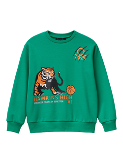 Benetton Kids' Cotton Graphic Crew Neck Sweatshirt, Green, Green
