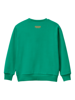 Benetton Kids' Cotton Graphic Crew Neck Sweatshirt, Green - view 2, Green