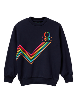 Benetton Kids' Cotton Rainbow Logo Crew Neck Sweatshirt, Midnight Navy, Midnight Navy