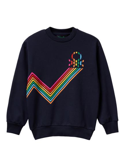 Benetton Kids' Cotton Rainbow Logo Crew Neck Sweatshirt, Midnight Navy, Midnight Navy