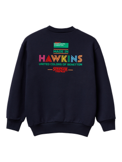 Benetton Kids' Cotton Rainbow Logo Crew Neck Sweatshirt, Midnight Navy - view 2, Midnight Navy