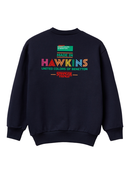 Benetton Kids' Cotton Rainbow Logo Crew Neck Sweatshirt, Midnight Navy - view 2, Midnight Navy