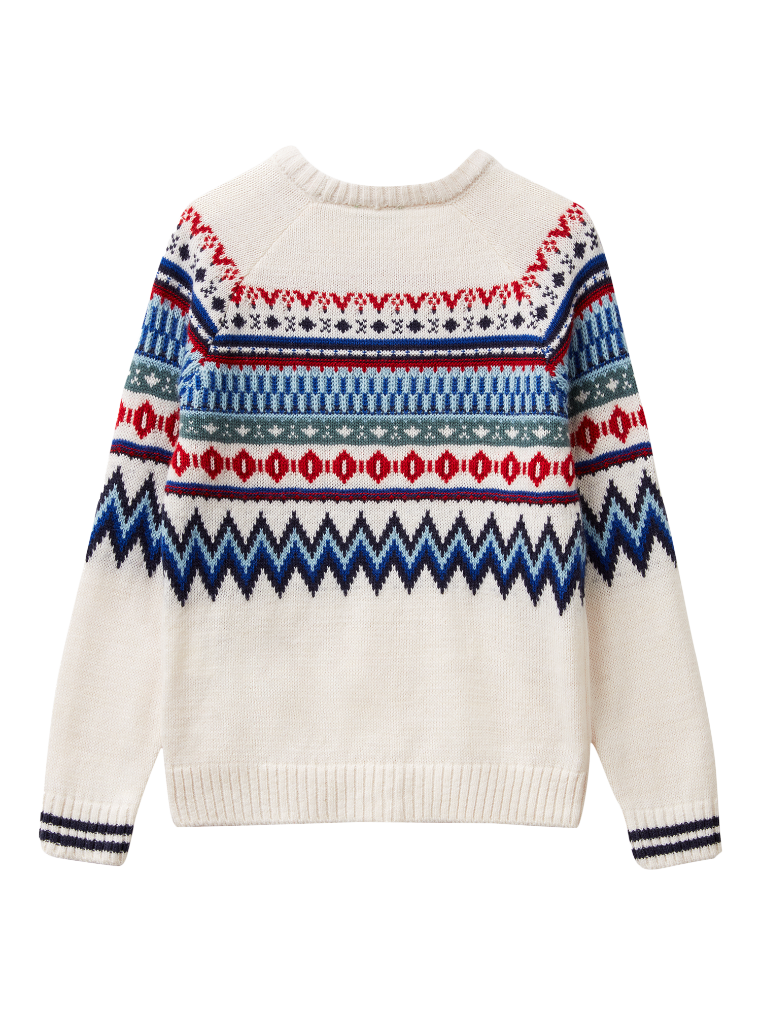 Product image 2 of 3, which shows Benetton Kids' Fair Isle Crew Neck Jumper, White/Multi, 6-7 years