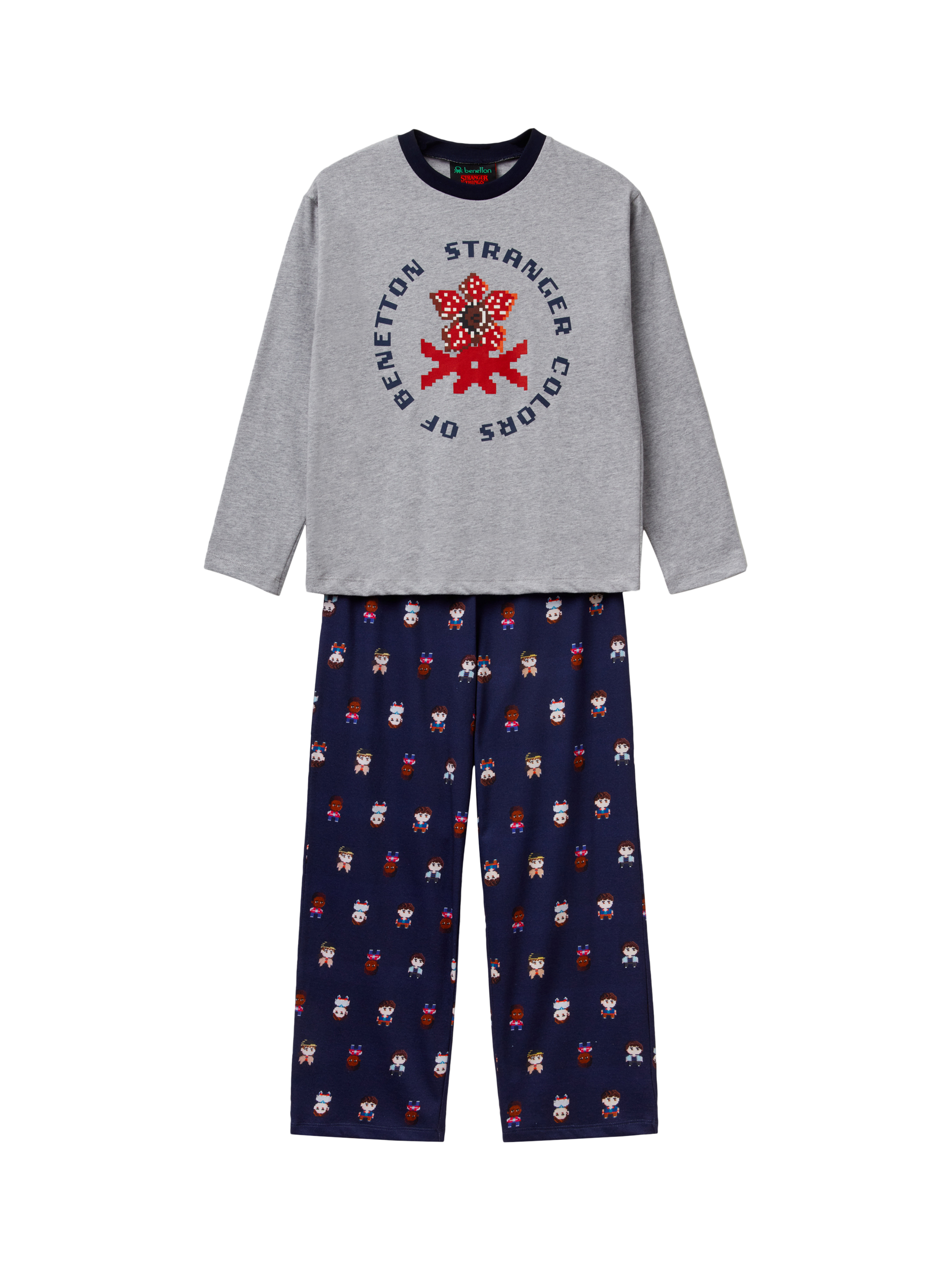 Product image 1 of 3, which shows Benetton X Stranger Things Kids' Pyjama Set, Grey/Multi, 6-7 years