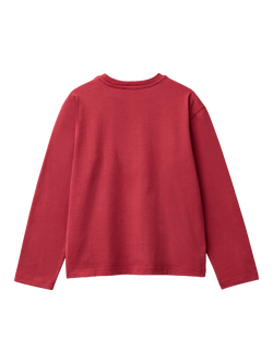 Benetton Kids' Cotton Logo Graphic Long Sleeve T-Shirt, Red - view 2, Red