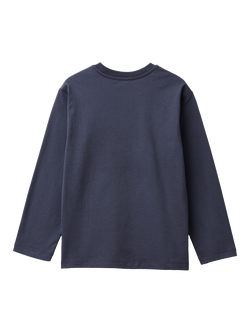 Benetton Kids' Cotton Logo Long Sleeve T-Shirt, Navy - view 2, Navy