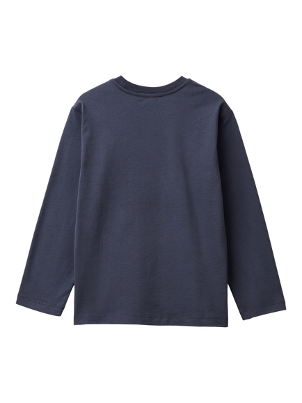Benetton Kids' Cotton Logo Long Sleeve T-Shirt, Navy - view 2, Navy