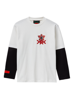 Benetton Kids' Cotton Colour Block Graphic Long Sleeve T-Shirt, White/Multi, White/Multi