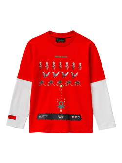 Benetton Kids' Cotton Colour Block Graphic Long Sleeve T-Shirt, Red/Multi, Red/Multi