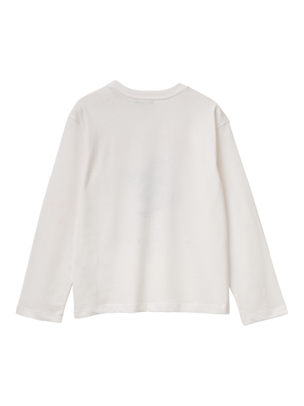 Benetton Kids' Cotton Graphic Long Sleeve T-Shirt, White - view 2, White