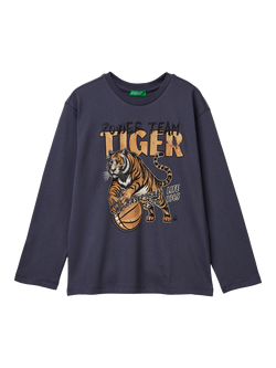 Benetton Kids' Cotton Graphic Long Sleeve T-Shirt, Navy, Navy