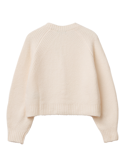 Benetton Kids' Cotton Blend V-Neck Cardigan, Off White - view 2, Off White