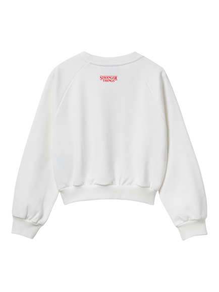 Benetton Kids' Cotton Graphic Crew Neck Sweatshirt, White - view 2, White