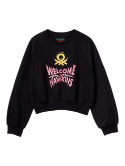 Benetton Kids' Cotton Logo Graphic Crew Neck Sweatshirt, Black, Black