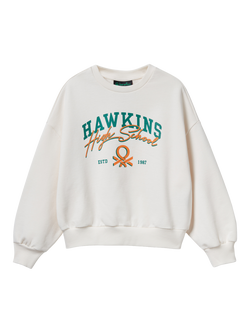 Benetton Kids' Cotton Graphic Crew Neck Sweatshirt, White, White