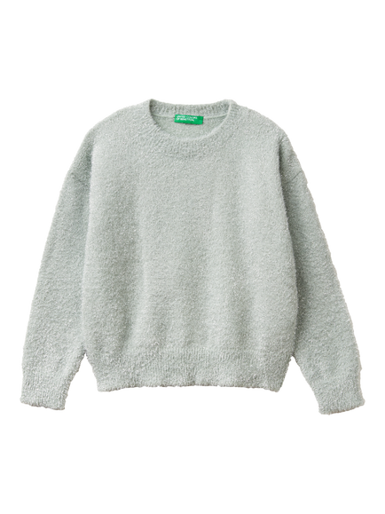 Benetton Kids' Crew Neck Jumper, White, Green