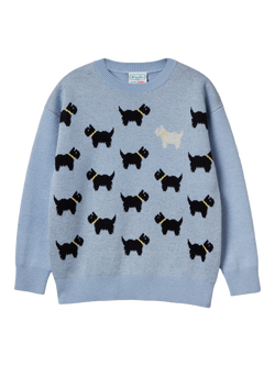 Benetton Kids' Wool & Cashmere Mix Dog Motif Jumper, Violet, Violet
