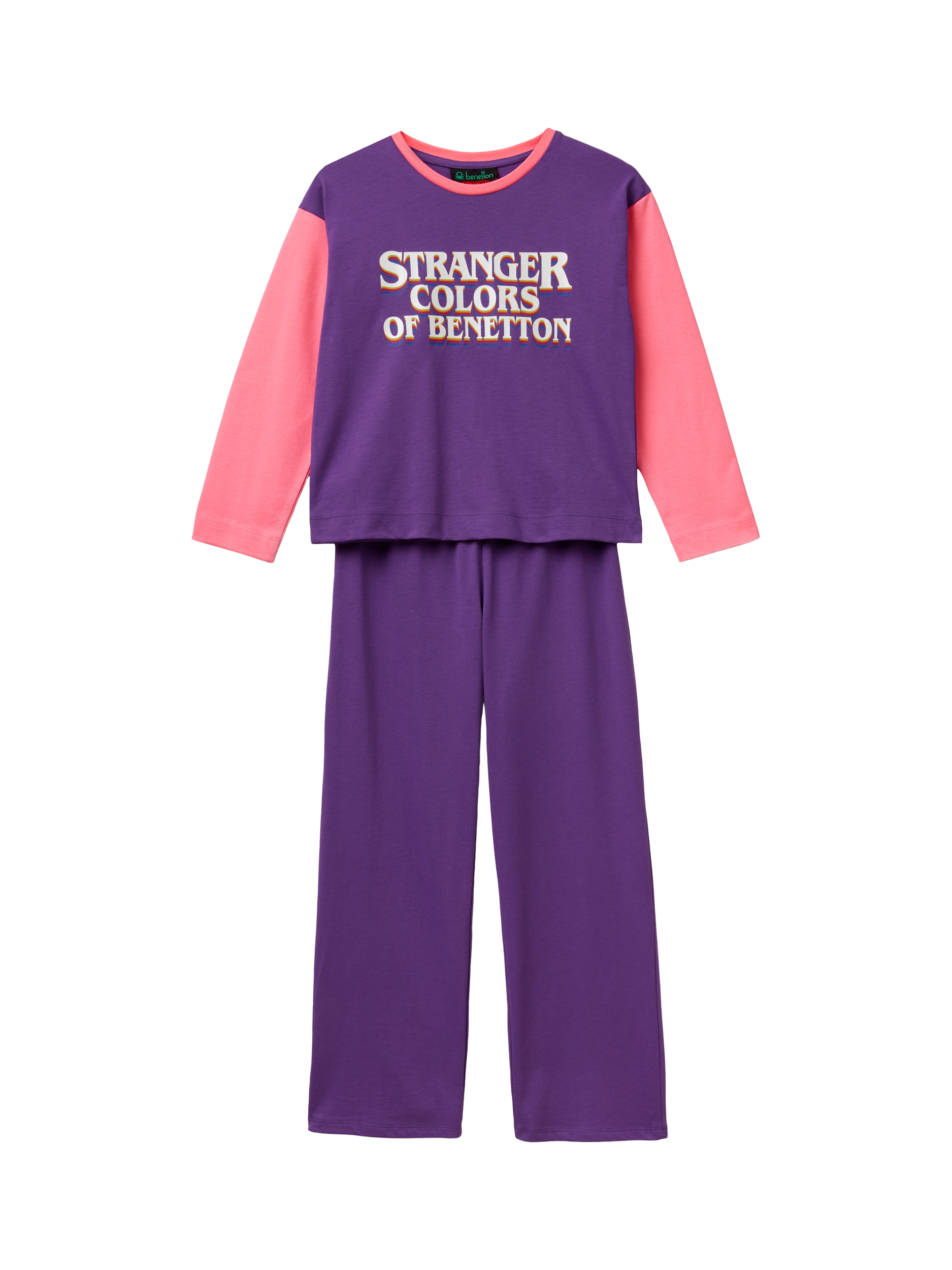 Product image 1 of 3, which shows Benetton X Stranger Things Kids' Pyjama Set, Violet/Pink, 6-7 years