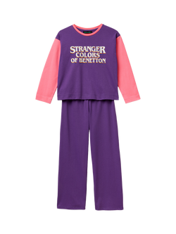 Benetton X Stranger Things Kids' Pyjama Set, Violet/Pink, Violet/Pink