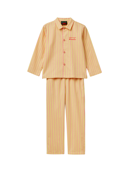 Benetton X Stranger Things Kids' Striped Pyjama Set, Dark Yellow, Dark Yellow
