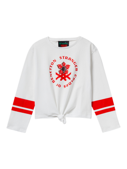 Benetton Kids' Cotton Stripe Graphic Long Sleeve T-Shirt, White, White