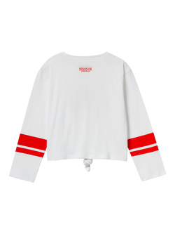 Benetton Kids' Cotton Stripe Graphic Long Sleeve T-Shirt, White - view 2, White