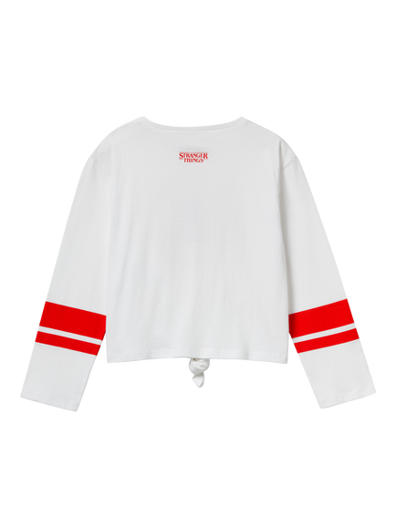 Benetton Kids' Cotton Stripe Graphic Long Sleeve T-Shirt, White - view 2, White