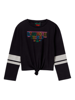 Benetton Kids' Cotton Stripe Graphic Long Sleeve T-Shirt, Black, Black