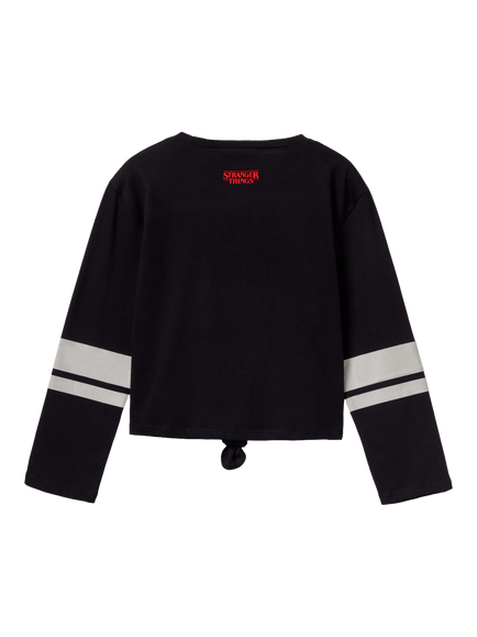 Benetton Kids' Cotton Stripe Graphic Long Sleeve T-Shirt, Black - view 2, Black