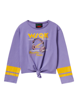 Benetton Kids' Cotton Colour Block Graphic Long Sleeve T-Shirt, Periwinkle Blue, Periwinkle Blue