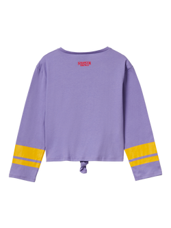 Benetton Kids' Cotton Colour Block Graphic Long Sleeve T-Shirt, Periwinkle Blue - view 2, Periwinkle Blue