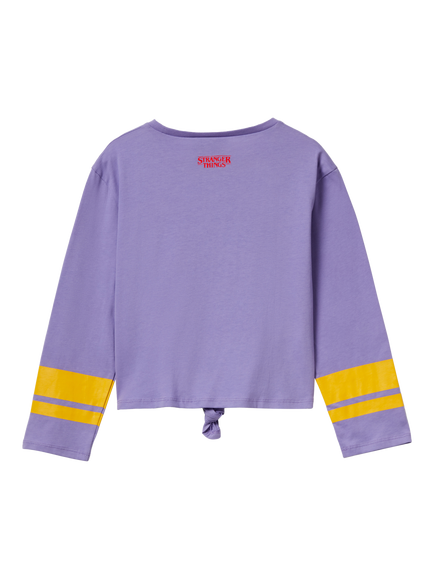 Benetton Kids' Cotton Colour Block Graphic Long Sleeve T-Shirt, Periwinkle Blue - view 2, Periwinkle Blue