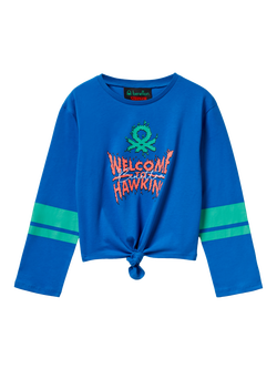 Benetton X Stranger Things Welcome To Hawkins Long Sleeve T-Shirt, Cobalt/Multi, Cobalt/Multi
