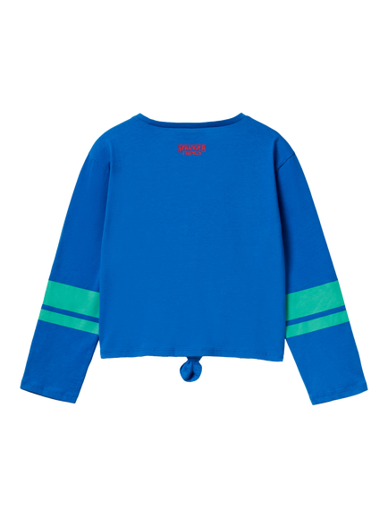 Benetton X Stranger Things Welcome To Hawkins Long Sleeve T-Shirt, Cobalt/Multi - view 2, Cobalt/Multi