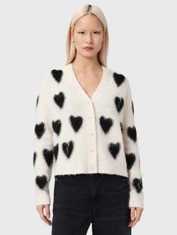 AllSaints Scatter Heart Wool Rich Cardigan, Chalk White/Black, Chalk White/Black