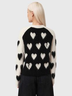 AllSaints Scatter Heart Wool Rich Cardigan, Chalk White/Black - view 2, Chalk White/Black