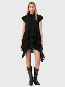 AllSaints Cavarly Tiered Ruffle Dress, Black Black