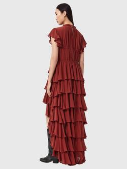AllSaints Shaela Ruffle Dress containing LENZING™ ECOVERO™ Viscose, Paprika Red - view 2, Paprika Red
