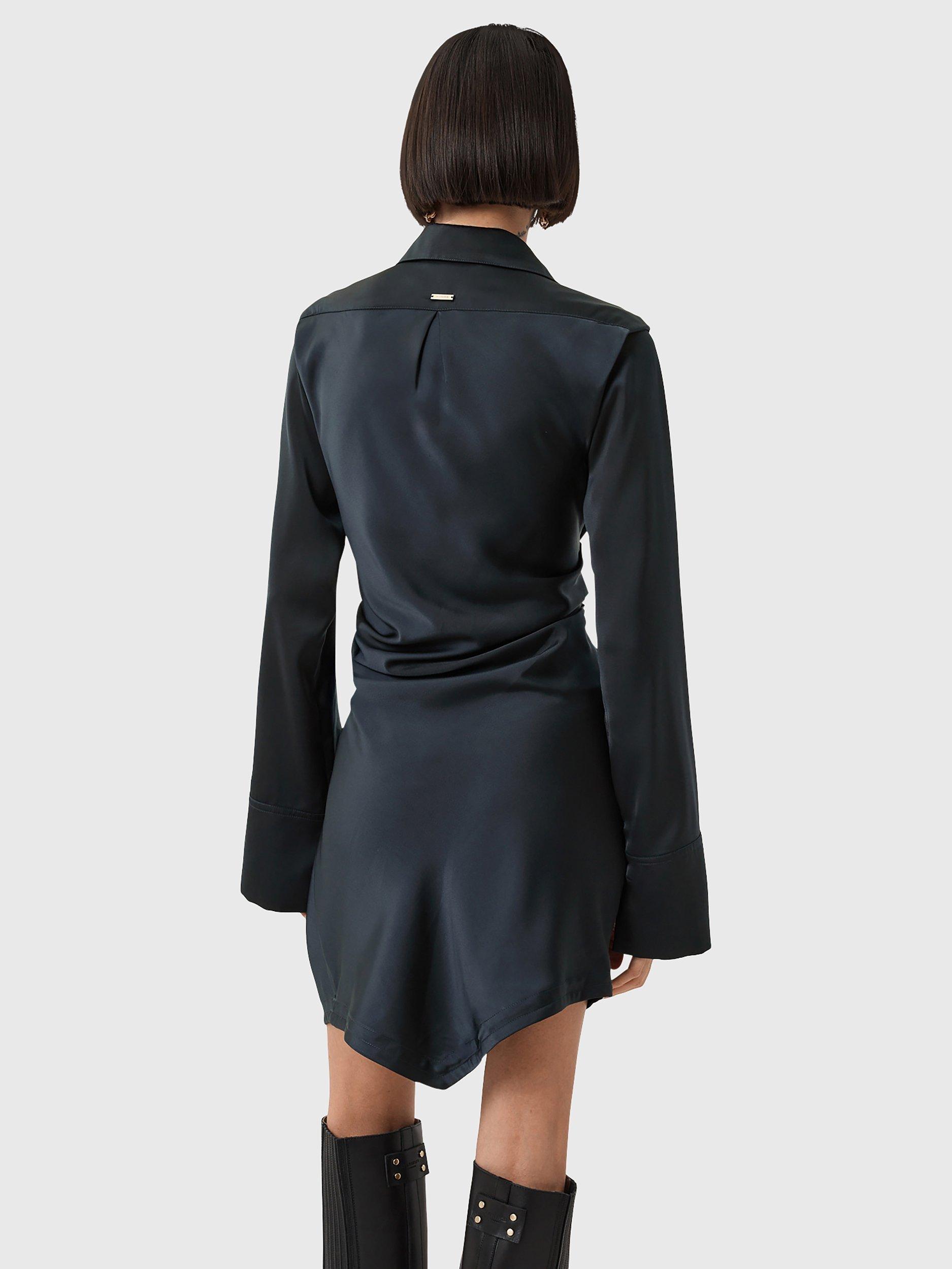 Product image 2 of 6, which shows AllSaints Tira Drape Satin Dress, Collegiate Blue, 10