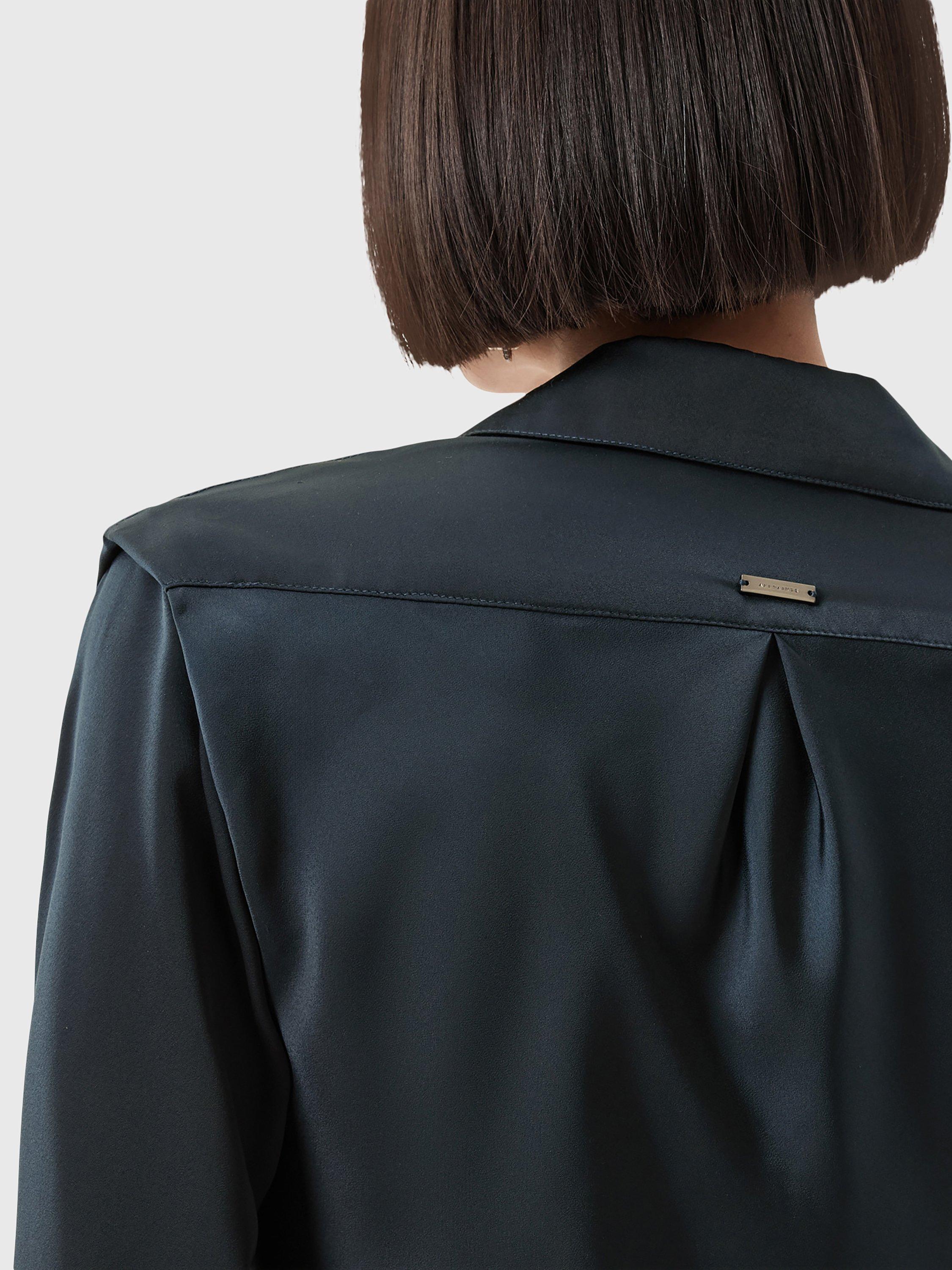 Product image 5 of 6, which shows AllSaints Tira Drape Satin Dress, Collegiate Blue, 10