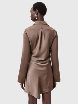 AllSaints Tira Drape Satin Dress - view 2, Cumin Brown