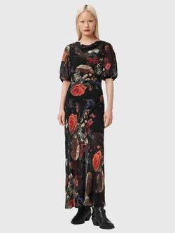 AllSaints Tiwa Floral Maxi Dress containing LENZING™ ECOVERO™ Viscose, Haze Black, Haze Black