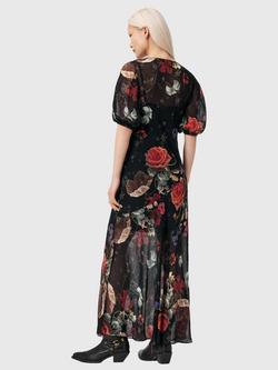 AllSaints Tiwa Floral Maxi Dress containing LENZING™ ECOVERO™ Viscose, Haze Black - view 2, Haze Black